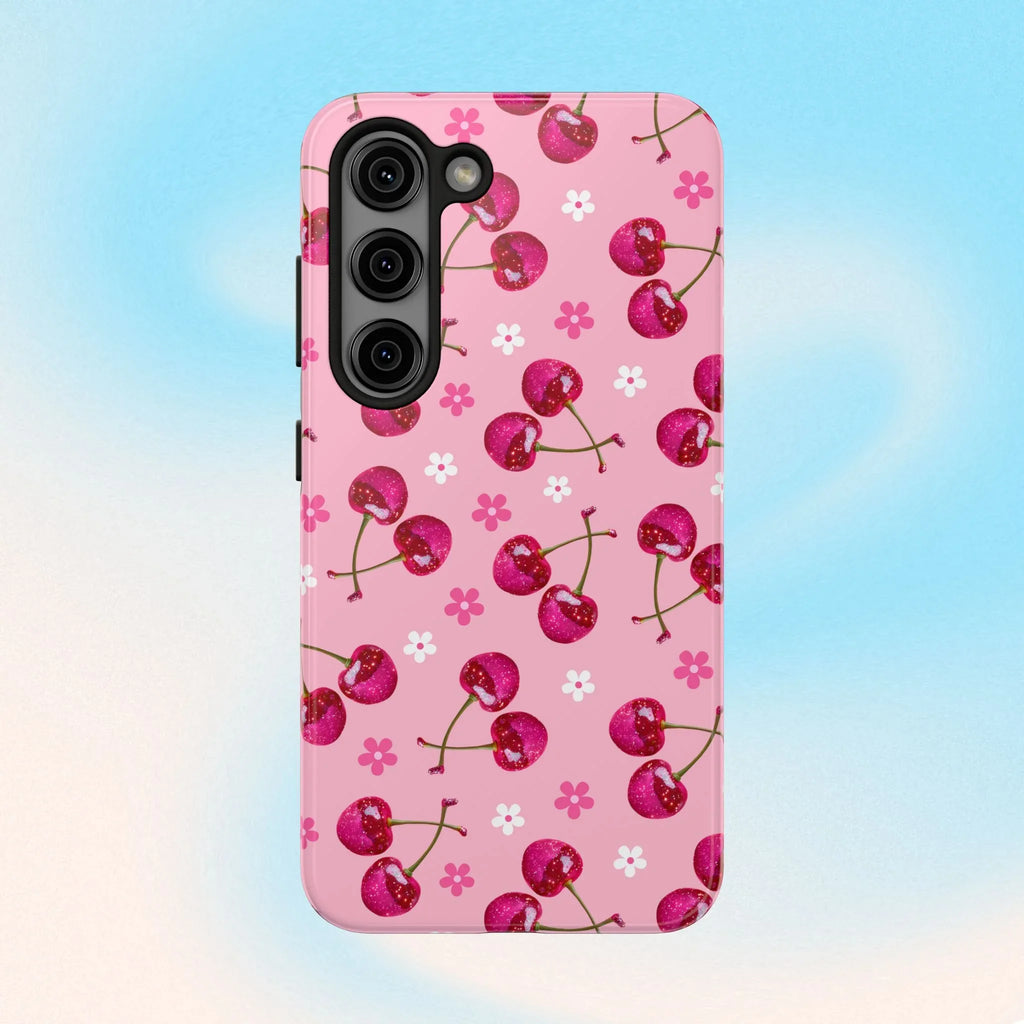 Pink Cherry Sparkle Pattern Tough Phone Case (Apple & Android) - Pink Sweetheart