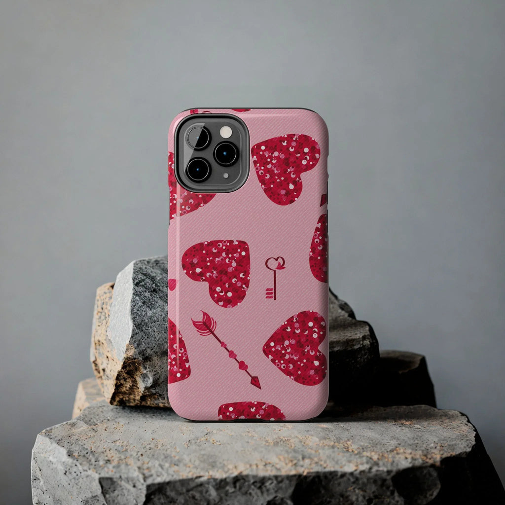 Sparkling Red Hearts Phone Case (Apple & Android) - Pink Sweetheart