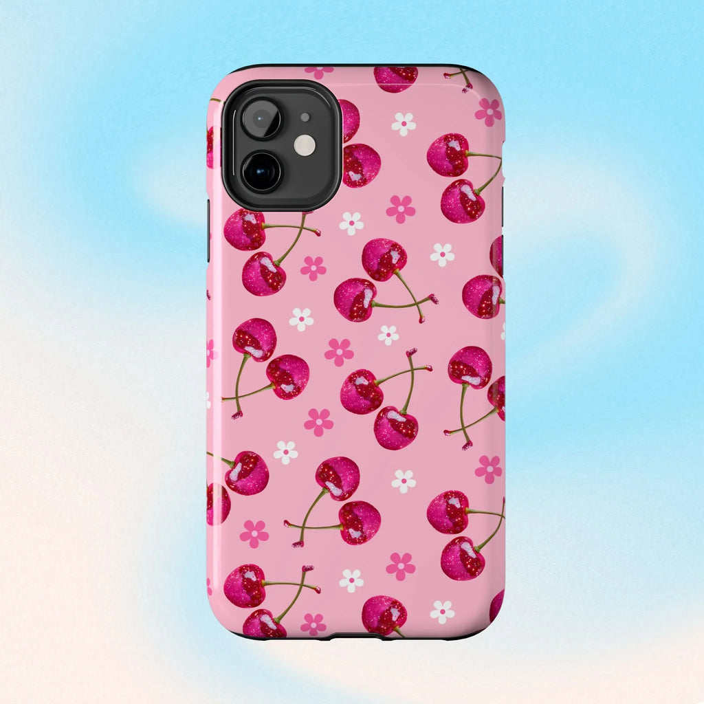 Pink Cherry Sparkle Pattern Tough Phone Case (Apple & Android) - Pink Sweetheart