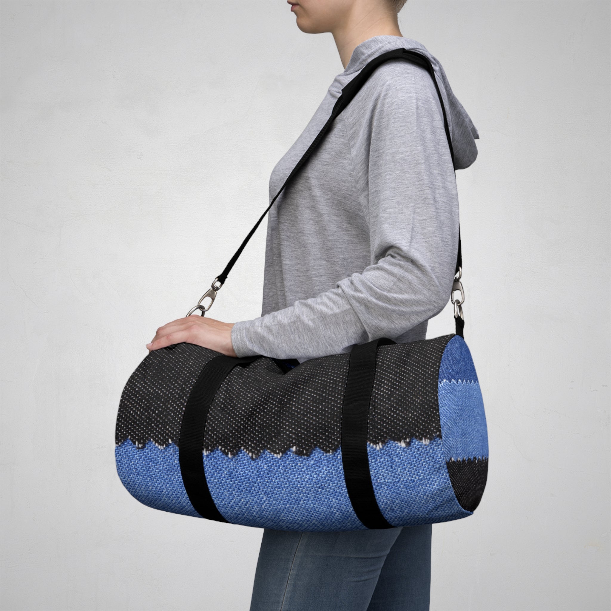 Blue Denim Print Duffel Bag