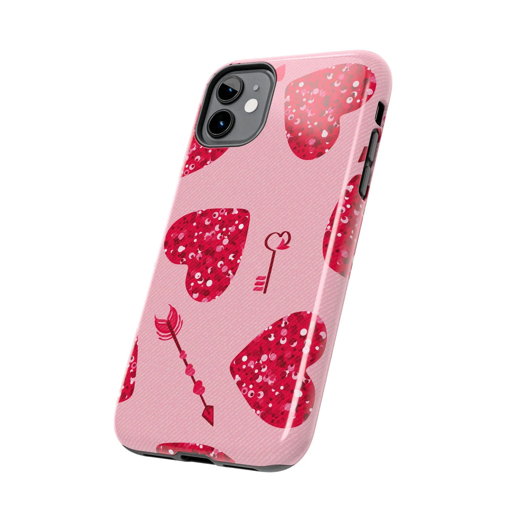Sparkling Red Hearts Phone Case (Apple & Android) - Pink Sweetheart