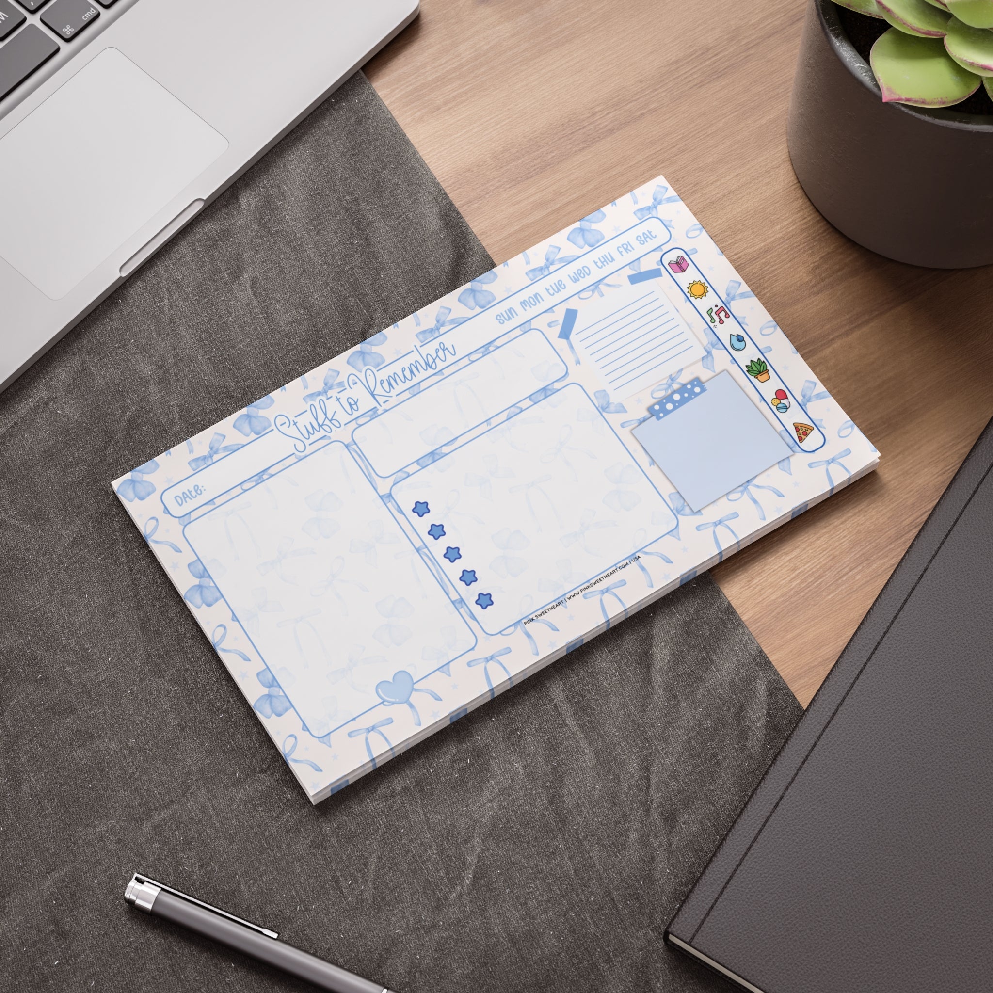 Blue Bow Ribbons Sticky Note Pad