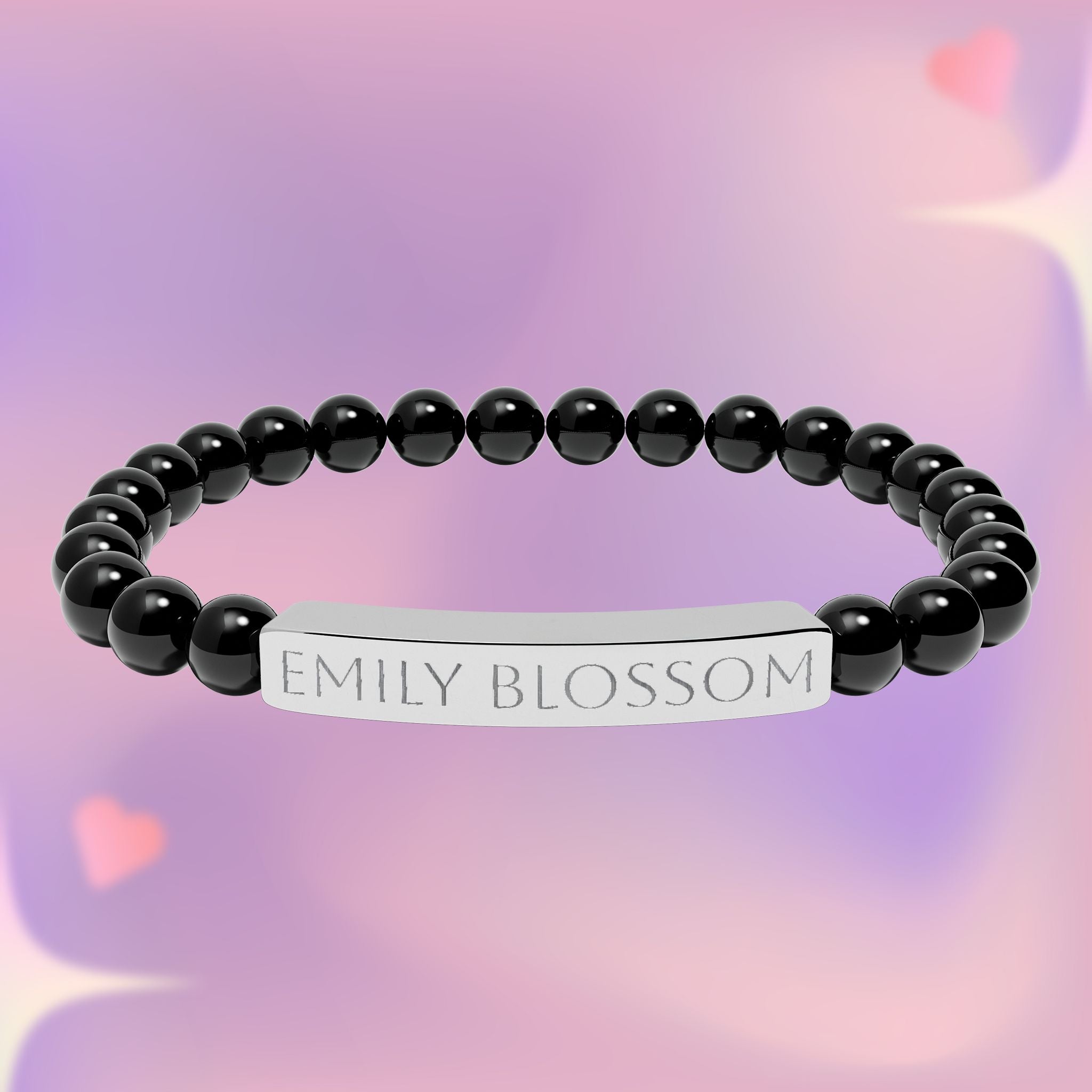 Personalized Natural Stone Bar Bracelet - Engraved with Name