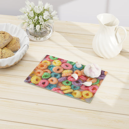 Fruity Cereal Loops Glass Cutting Board