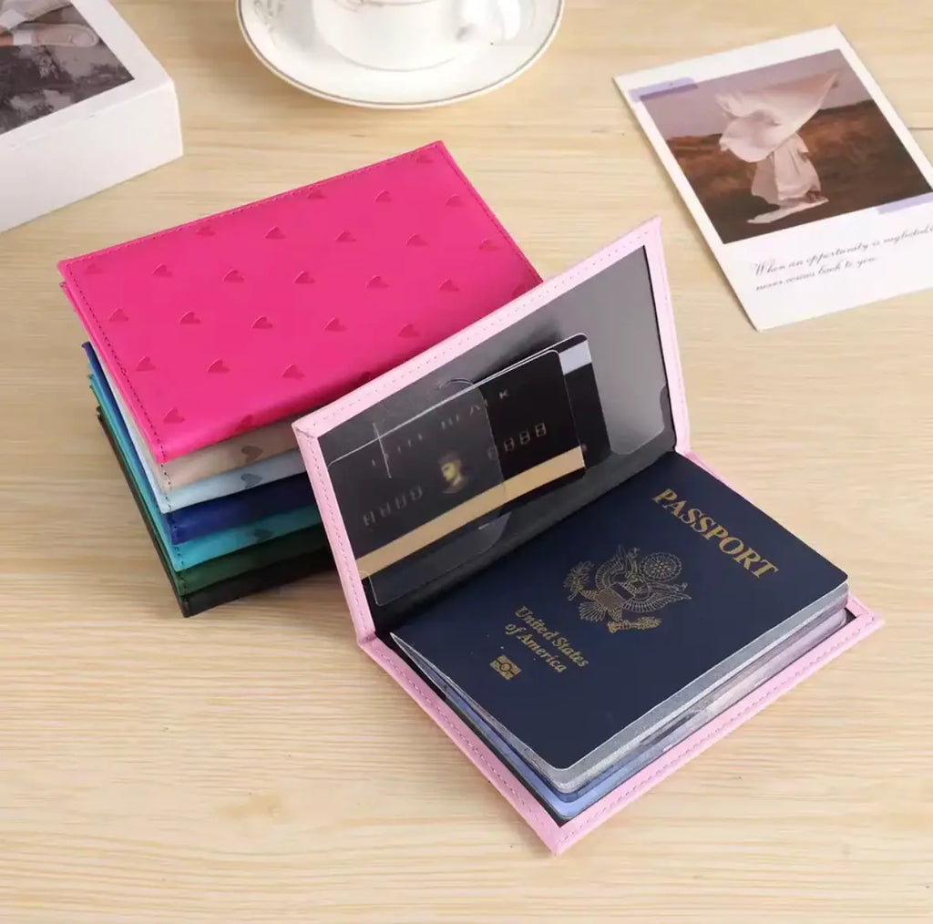 Faux Leather Heart Print Passport Cover
