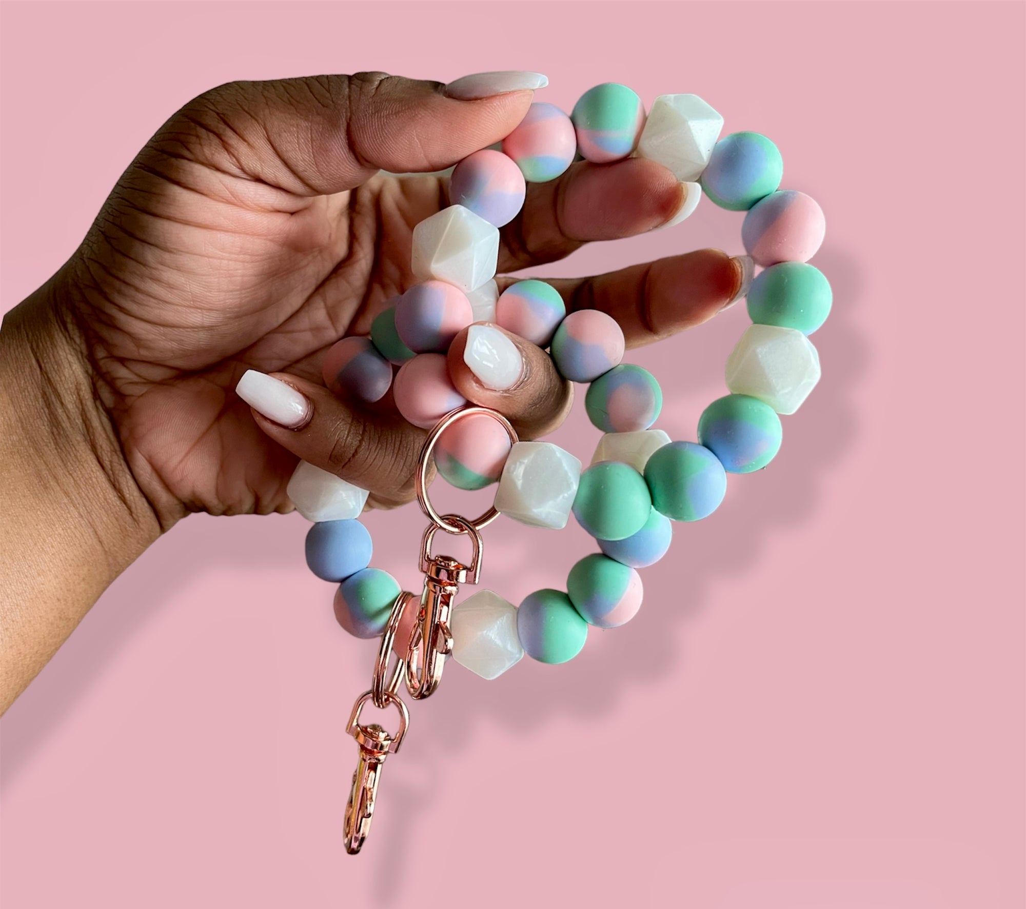Cotton Candy Swirl Chunky Silicone Wristlet Keychain