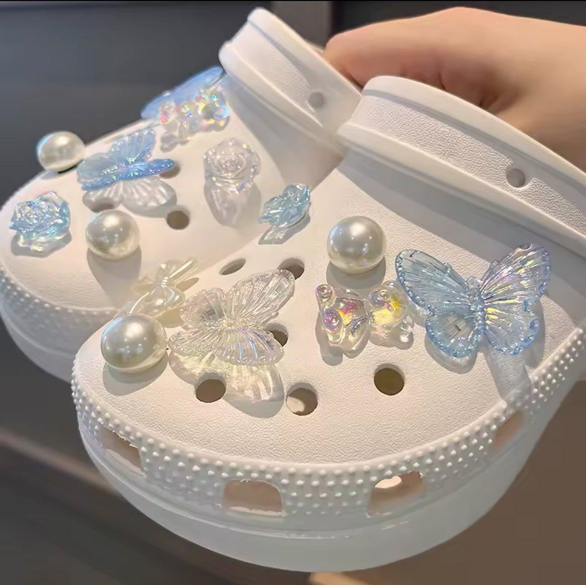Pearly Baby Blue Clog Charms Set