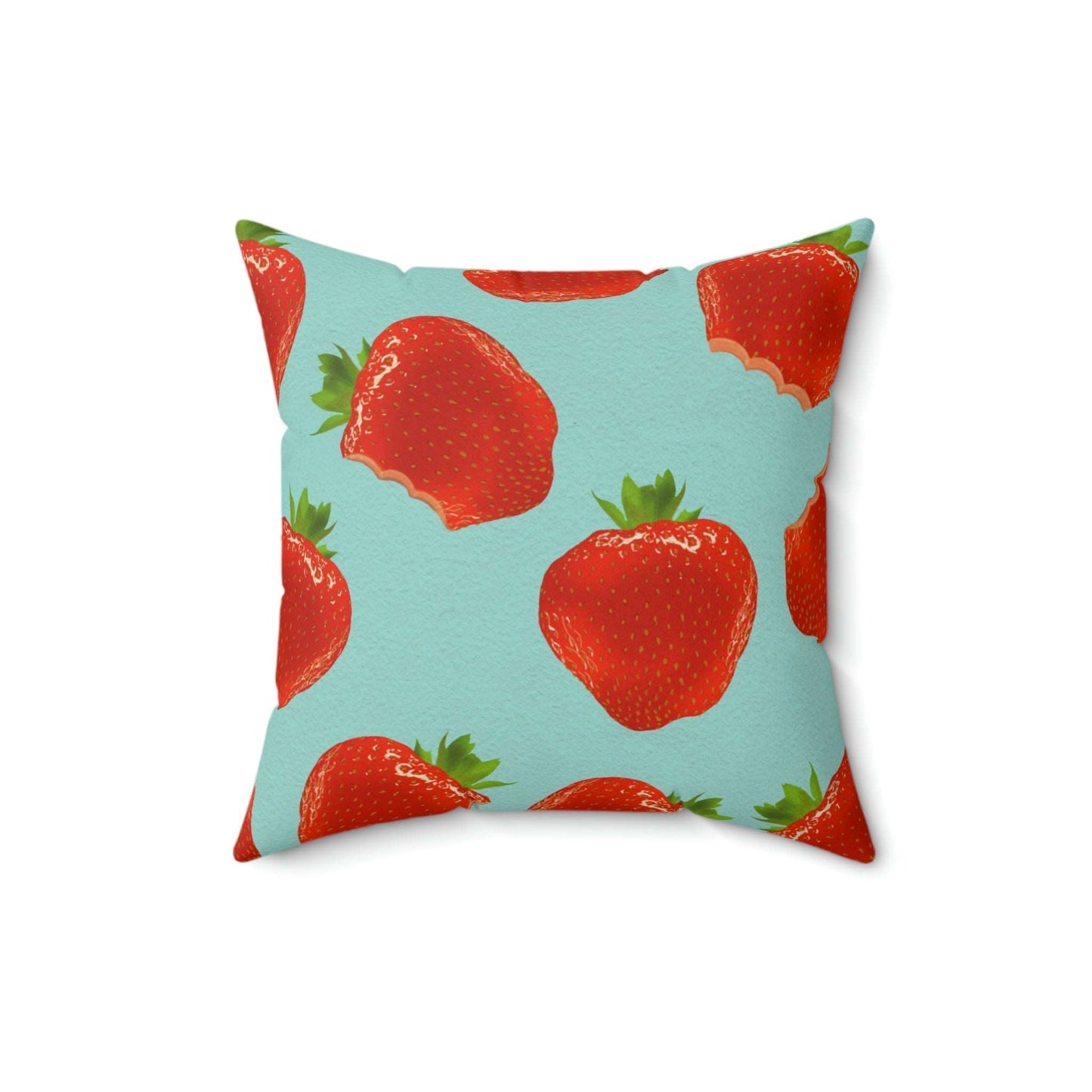 Bite My Strawberry Square Pillow Home Decor Pink Sweetheart