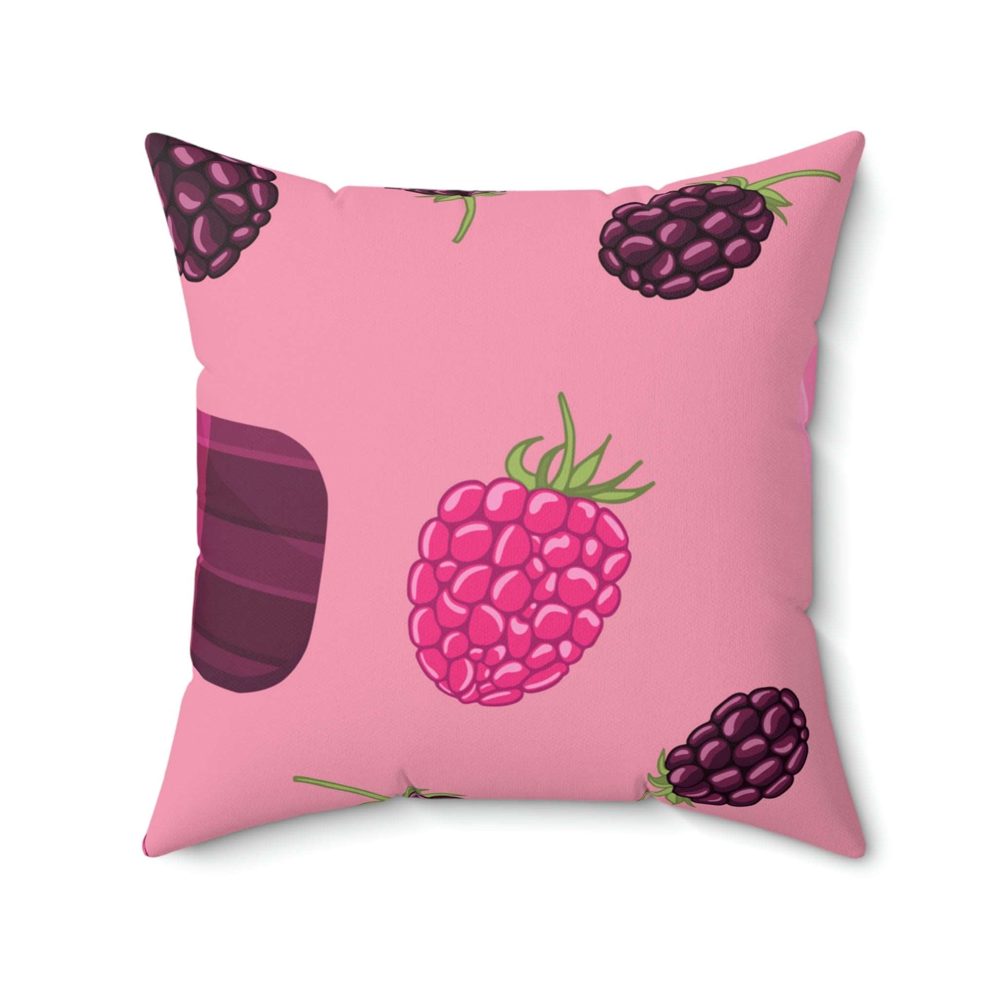 Blackberries and Raspberries Square Pillow Home Decor Pink Sweetheart