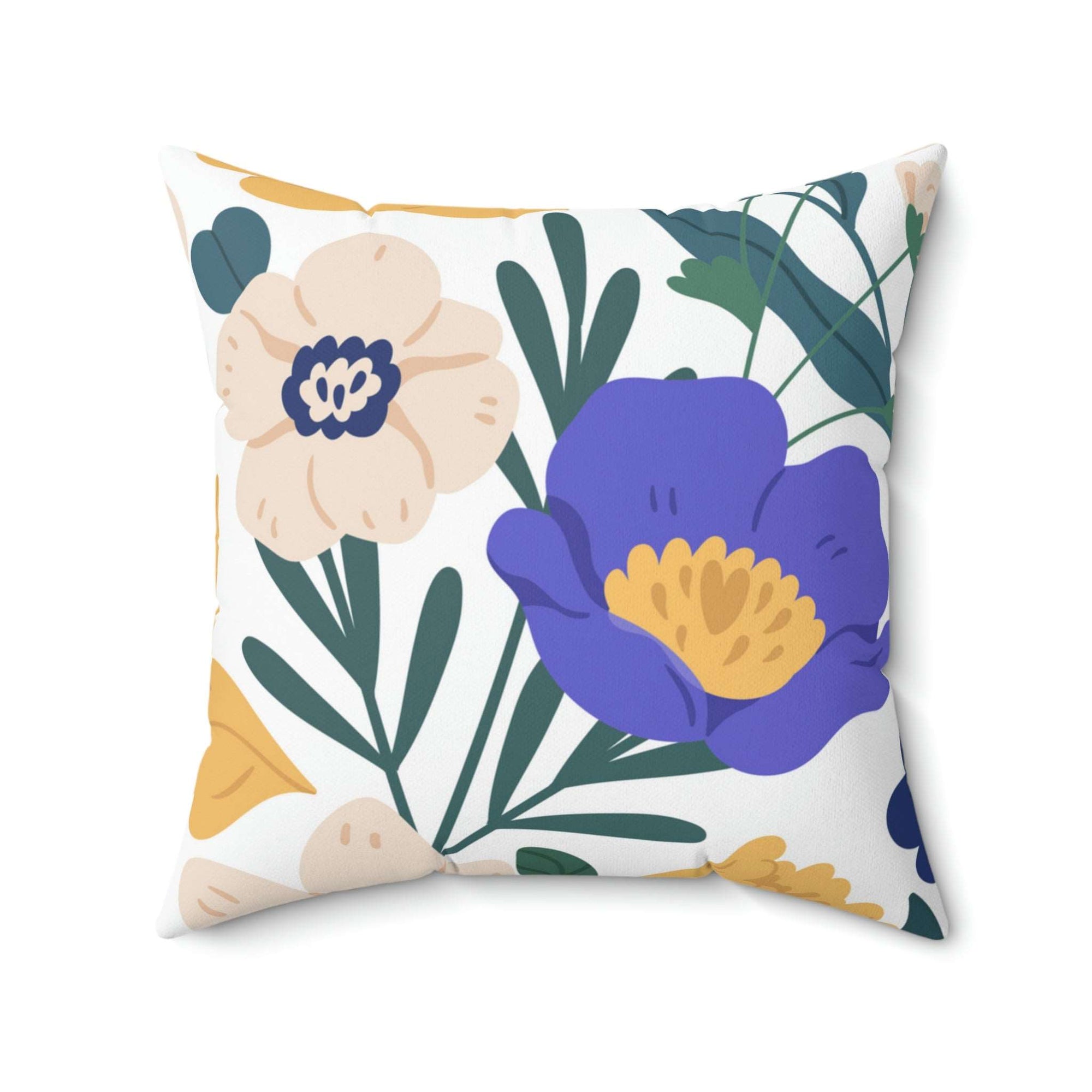 Blue and Gold Florals Square Pillow Home Decor Pink Sweetheart