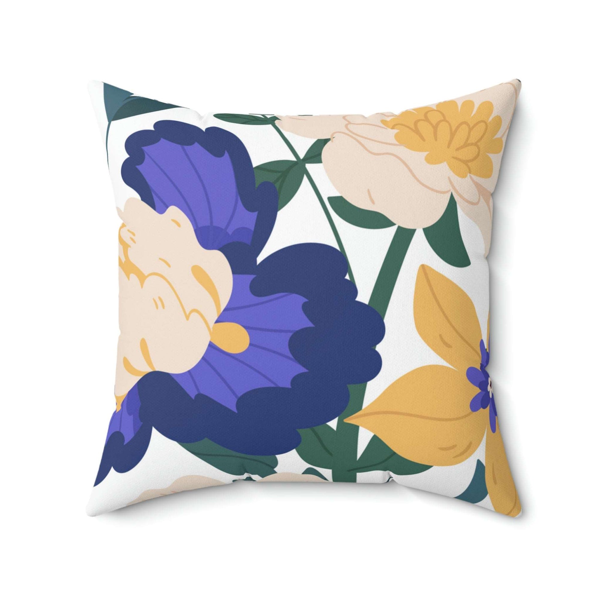 Blue and Gold Florals Square Pillow Home Decor Pink Sweetheart