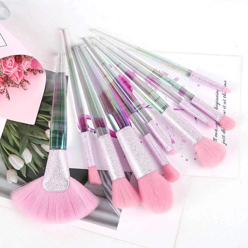 Bubble Princess Holo Iridescent Makeup Brushes 10pc - Pink Sweetheart