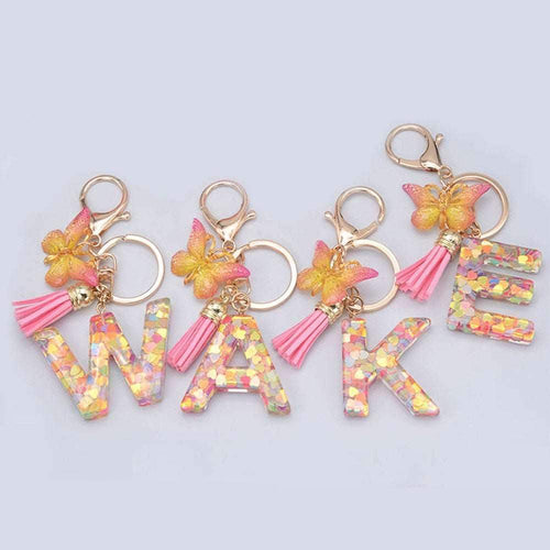 Butterfly Rainbow Letter Keychain - Pink Sweetheart