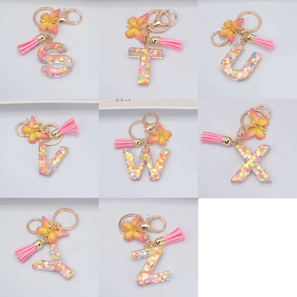 Butterfly Rainbow Letter Keychain Keychains Pink Sweetheart