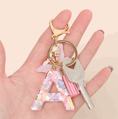 Butterfly Rainbow Letter Keychain Keychains Pink Sweetheart