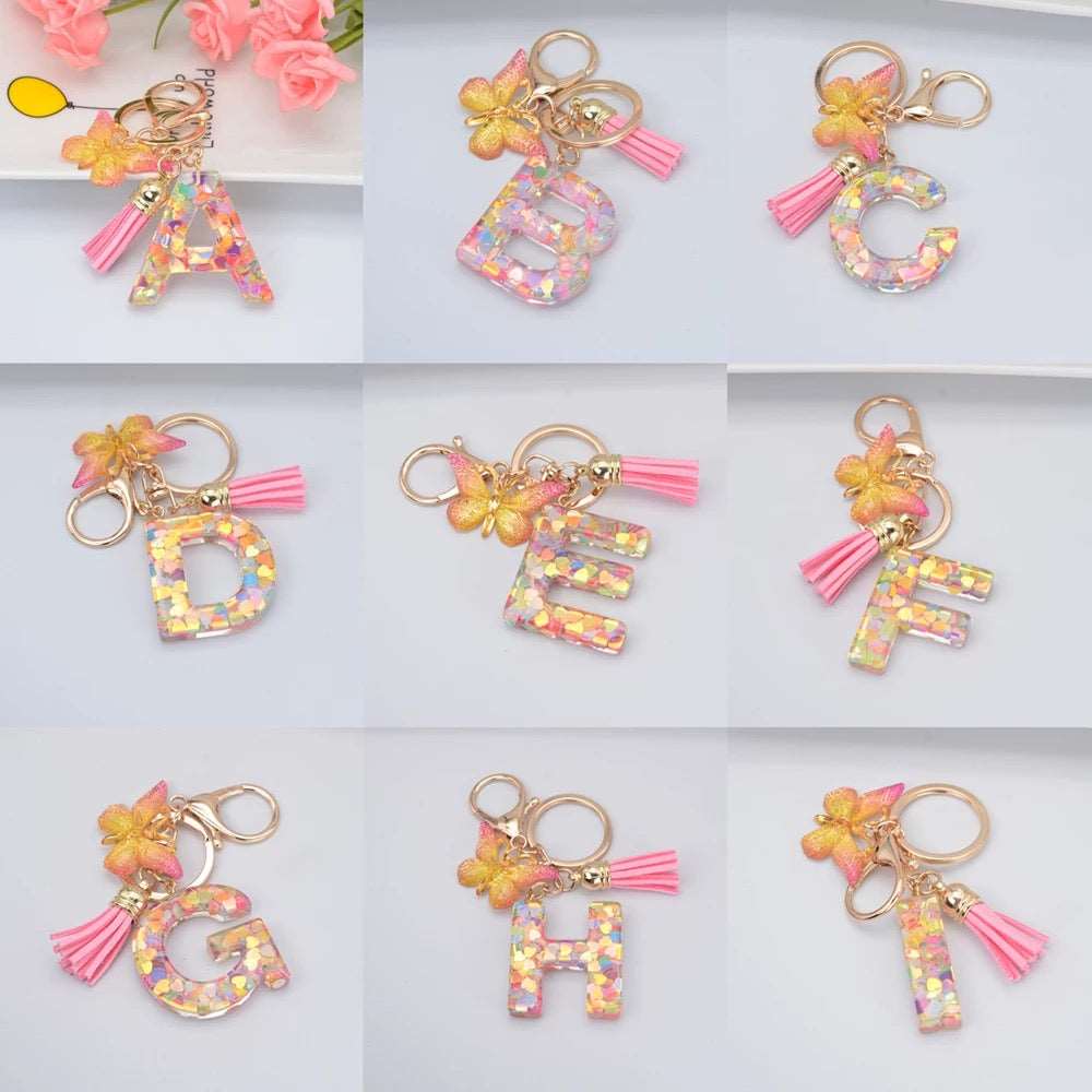 Butterfly Rainbow Letter Keychain Keychains Pink Sweetheart