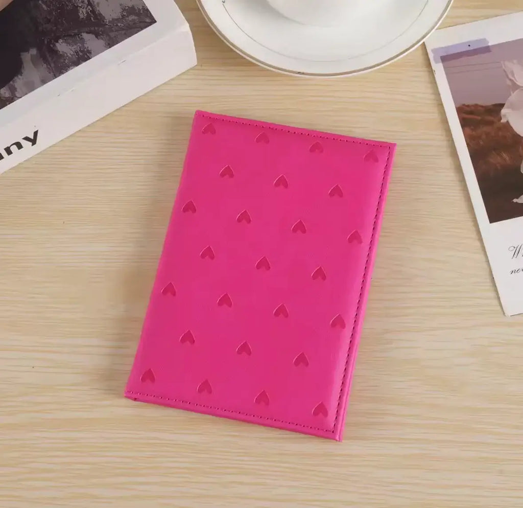 Faux Leather Heart Print Passport Cover