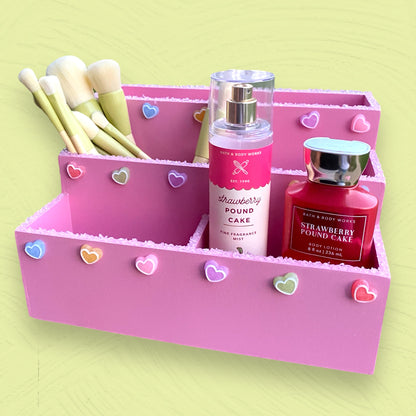 Organizador de maquillaje rosa dulce azucarado