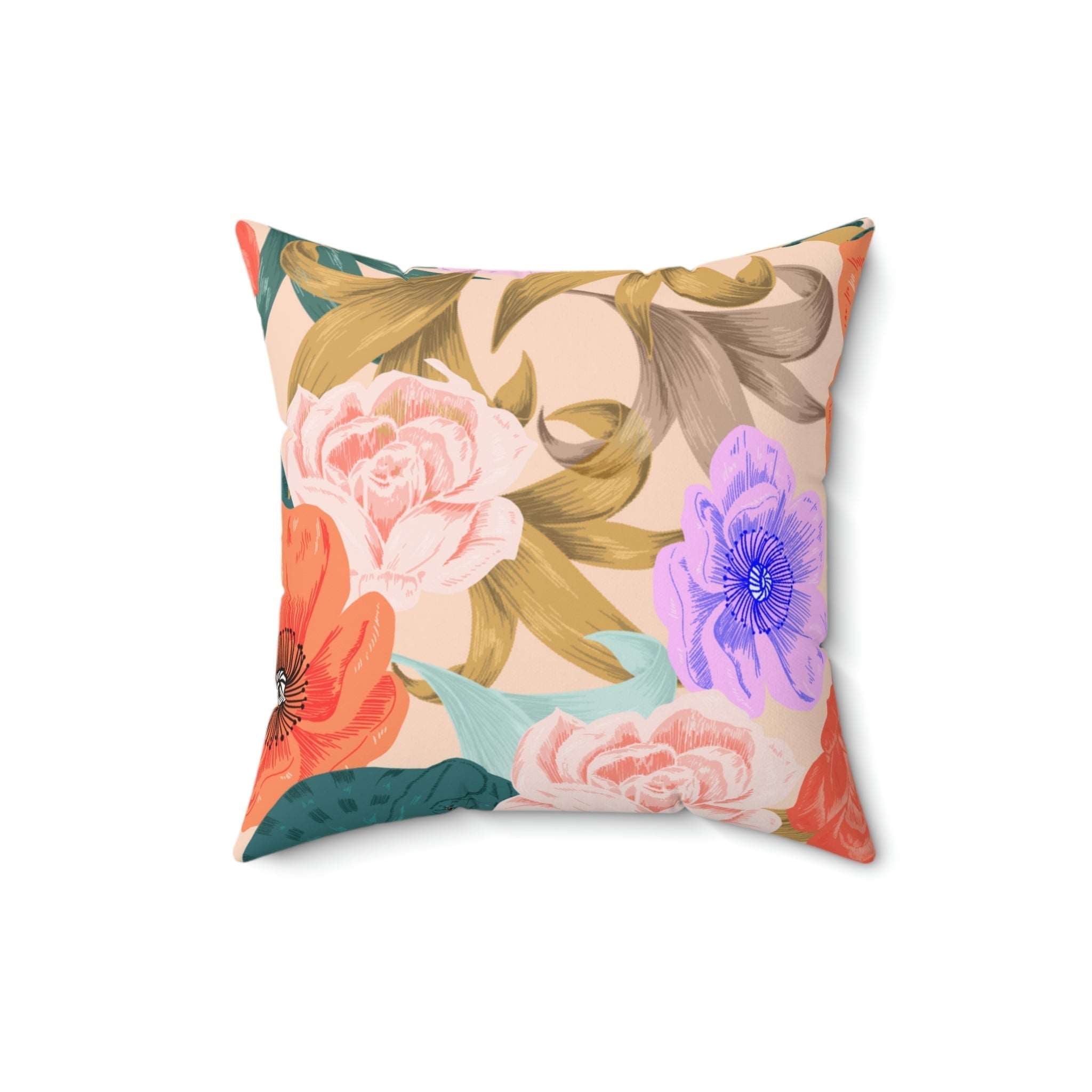 Chameleon in Flowers Square Pillow Home Decor Pink Sweetheart