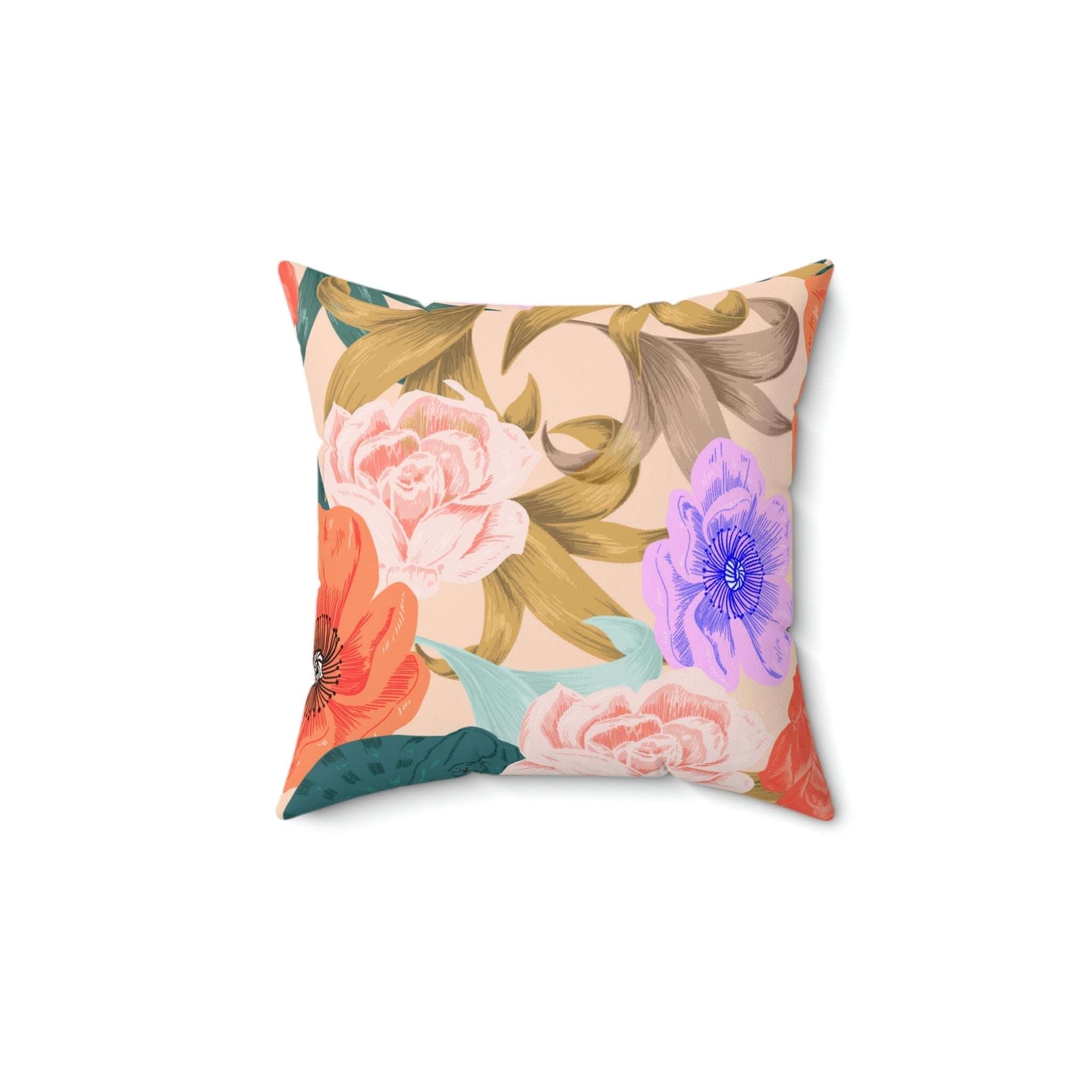 Chameleon in Flowers Square Pillow Home Decor Pink Sweetheart