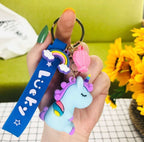 Chibi Rainbow Unicorn Rubber Keychain Charm Keychains Pink Sweetheart