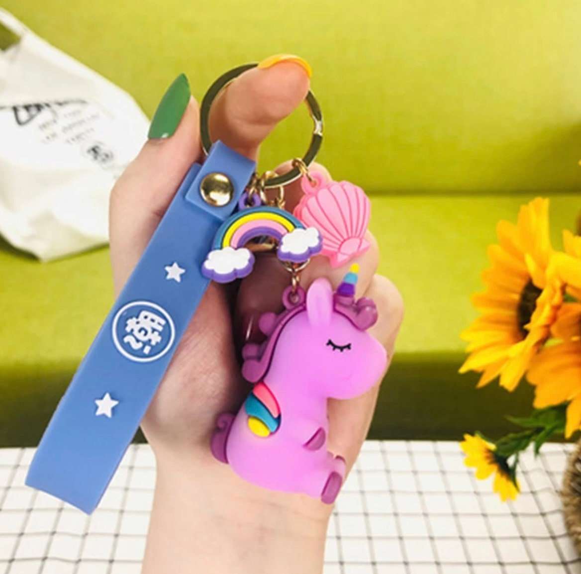 Chibi Rainbow Unicorn Rubber Keychain Charm Keychains Pink Sweetheart