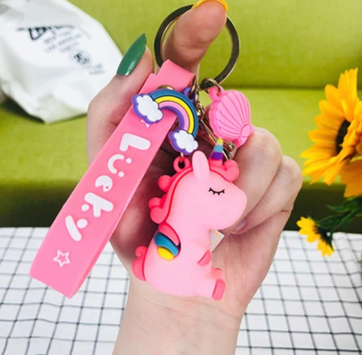 Chibi Rainbow Unicorn Rubber Keychain Charm Keychains Pink Sweetheart