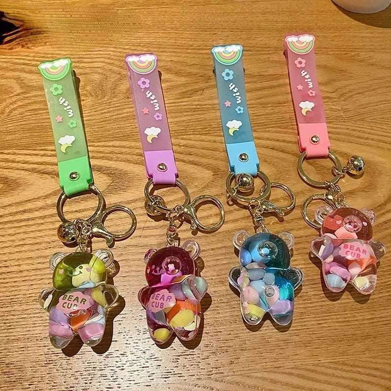 Chubby Bear Cub Liquid Keychain – Pink Sweetheart