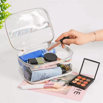 Clear Holo Rainbow Jelly Makeup Bag Trio Set Cosmetic & Toiletry Bags Pink Sweetheart