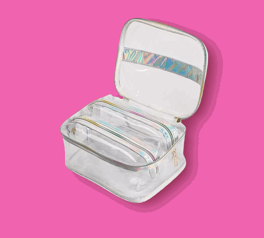 Clear Holo Rainbow Jelly Makeup Bag Trio Set Cosmetic & Toiletry Bags Pink Sweetheart