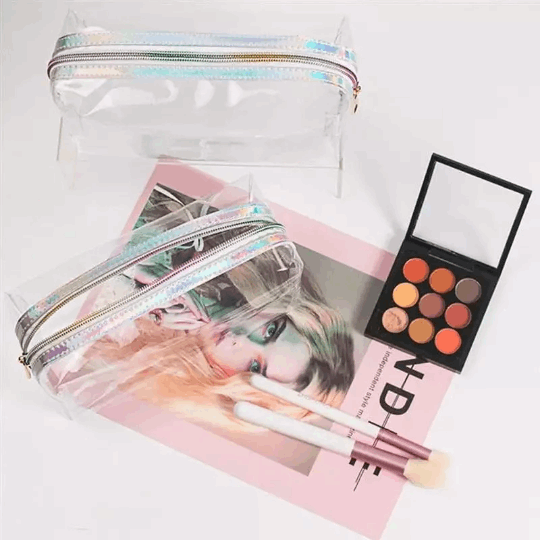 Clear Holo Rainbow Jelly Makeup Bag Trio Set Cosmetic & Toiletry Bags Pink Sweetheart