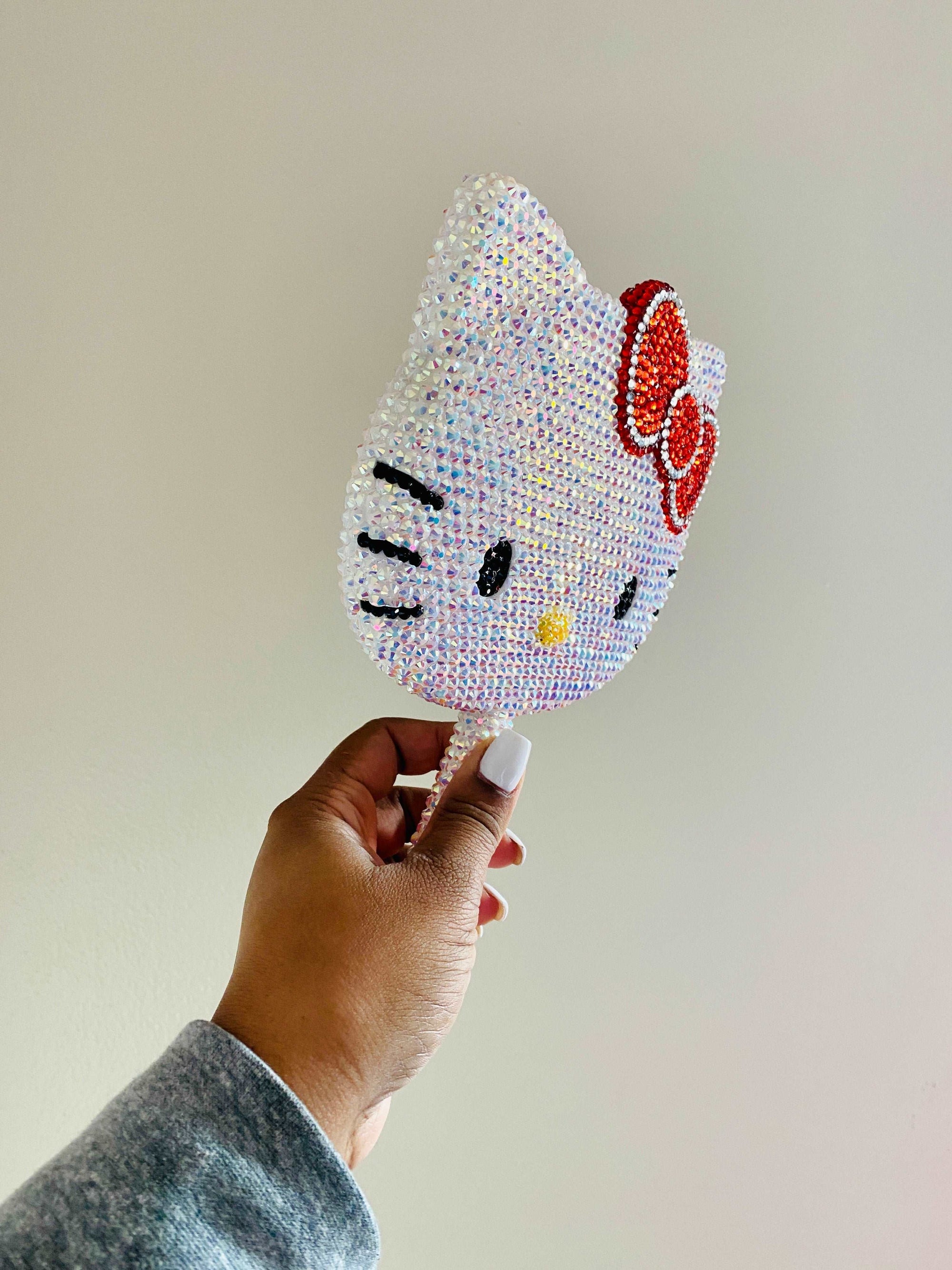 Crystal Rhinestone Gem Handheld Hello Kitty Mirror Face Mirrors Pink Sweetheart