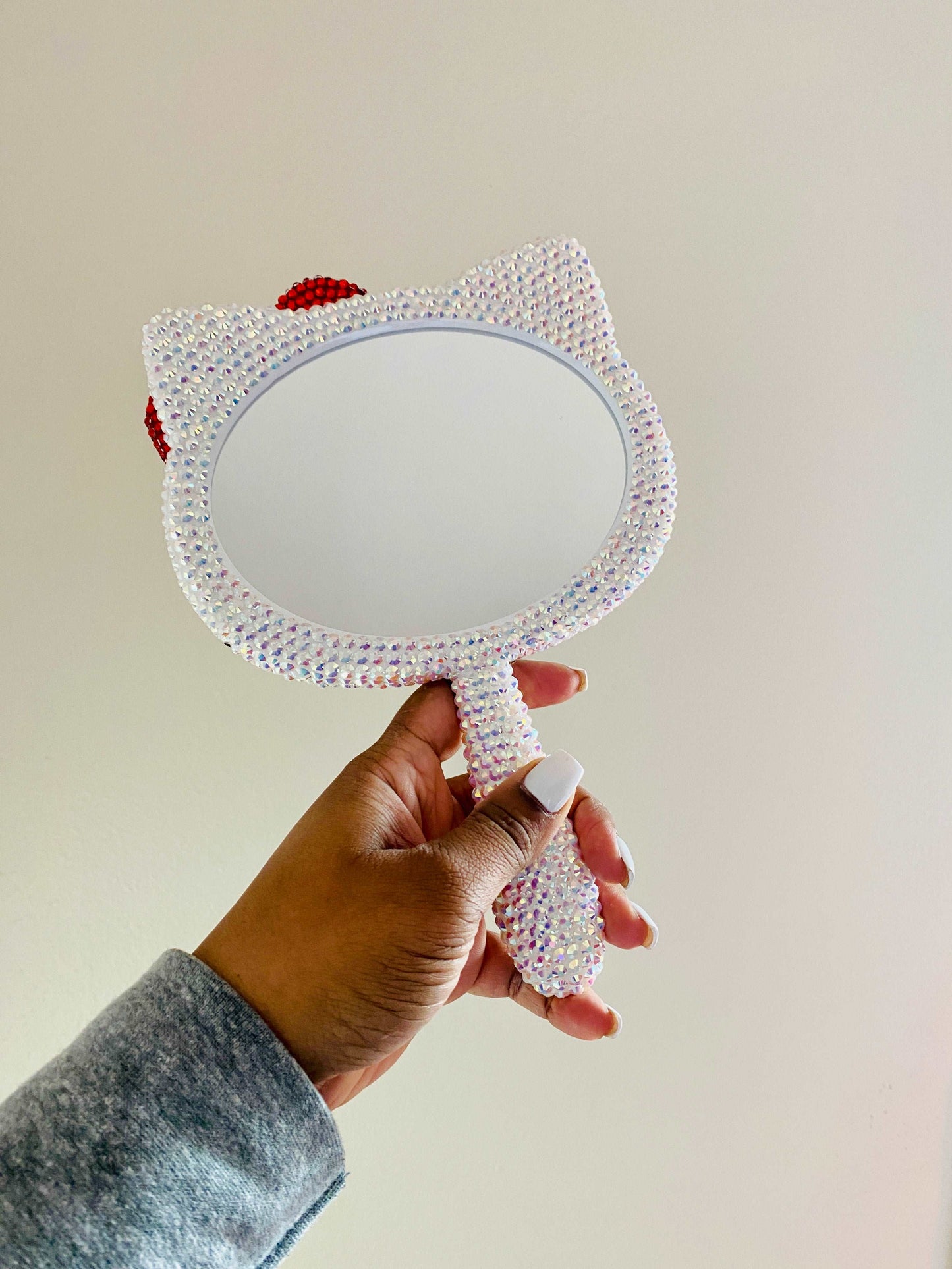 Crystal Rhinestone Gem Handheld Hello Kitty Mirror Face Mirrors Pink Sweetheart
