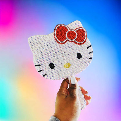 Crystal Rhinestone Gem Handheld Hello Kitty Mirror Face Mirrors Pink Sweetheart