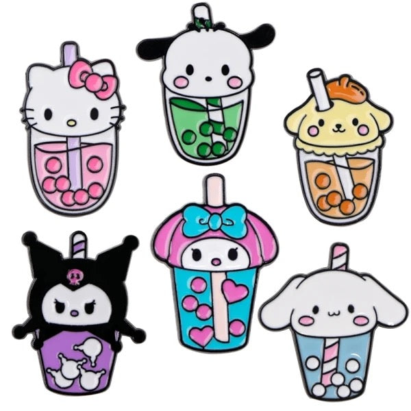 Cutsey Kawaii Boba Drink Enamel Pin Set 6pc