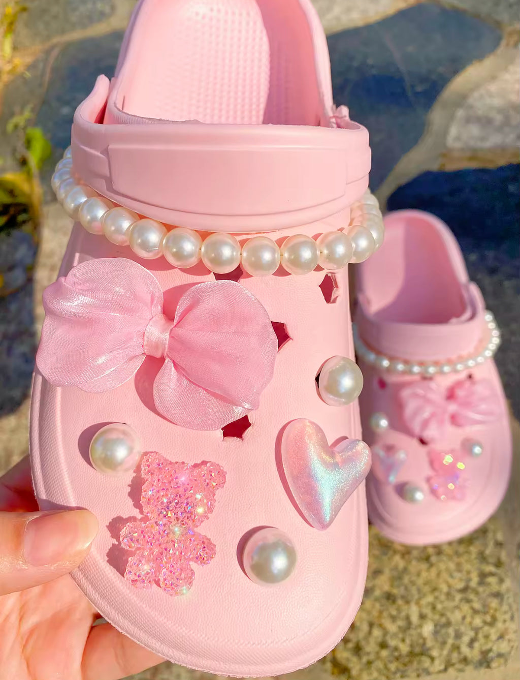 Pink Cherry Blossom Pearl Clog Charms Set