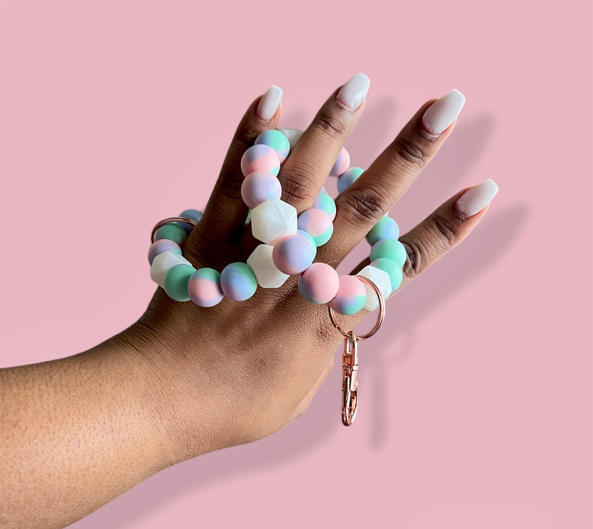 Cotton Candy Swirl Chunky Silicone Wristlet Keychain