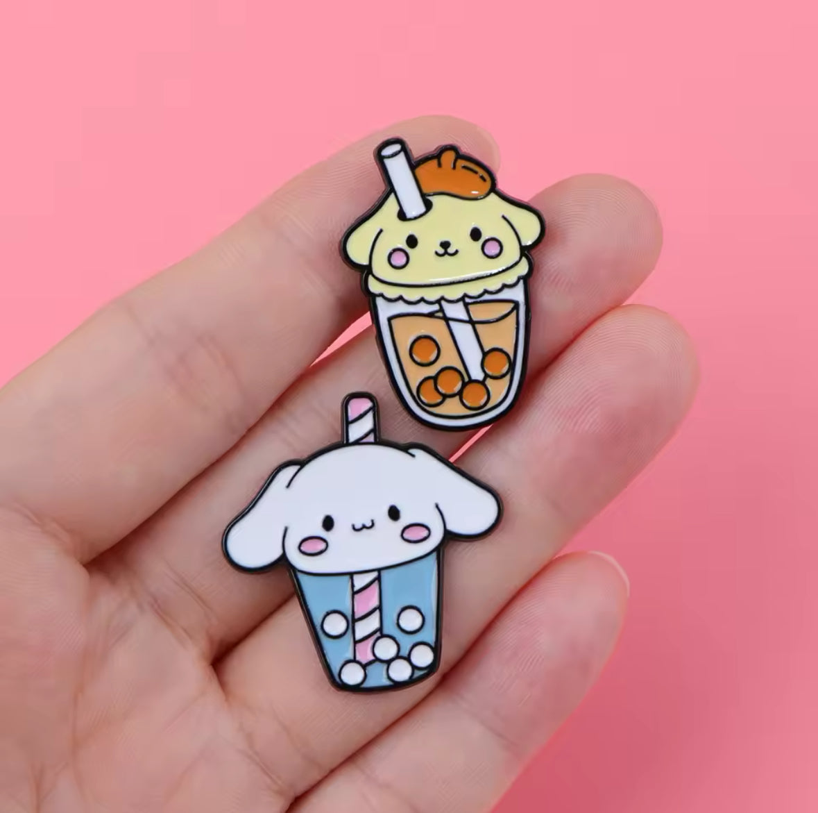 Cutsey Kawaii Boba Drink Enamel Pin Set 6pc