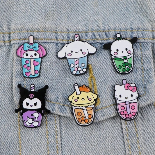 Cutsey Kawaii Boba Drink Enamel Pin Set 6pc