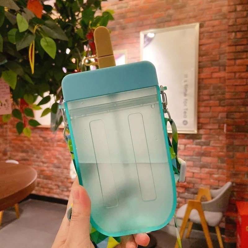 Freezie Popsicle Water Bottle with Straw + Crossbody Strap Tumblers Pink Sweetheart