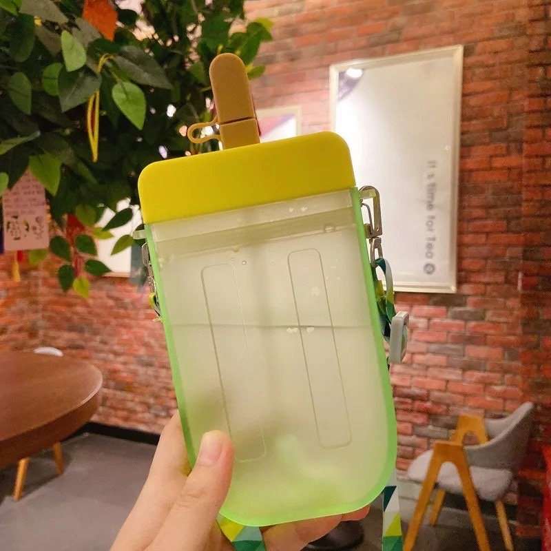 Freezie Popsicle Water Bottle with Straw + Crossbody Strap Tumblers Pink Sweetheart