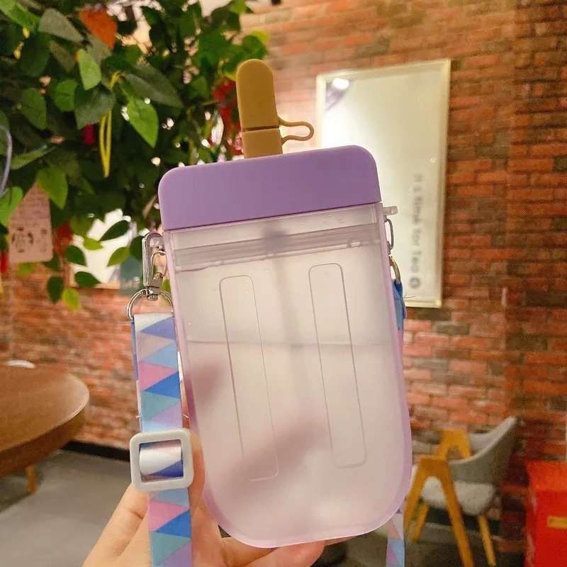 Freezie Popsicle Water Bottle with Straw + Crossbody Strap Tumblers Pink Sweetheart