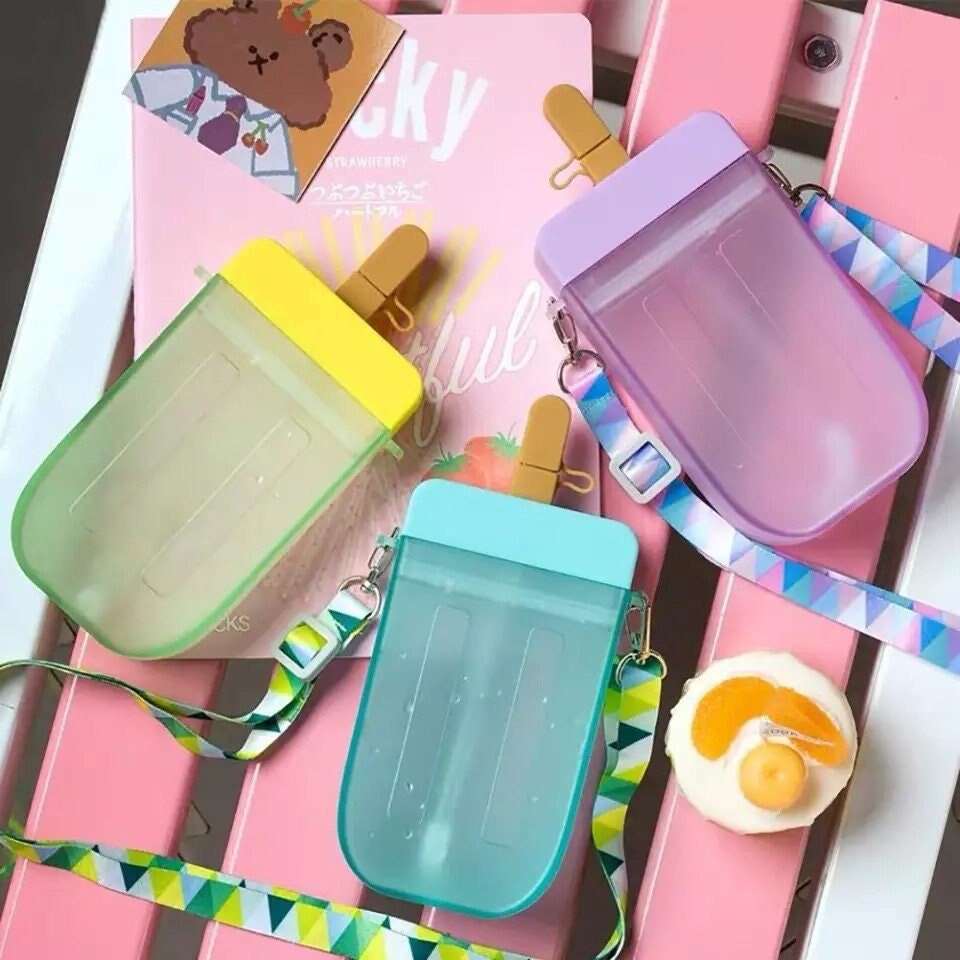 Freezie Popsicle Water Bottle with Straw + Crossbody Strap Tumblers Pink Sweetheart