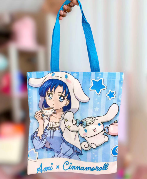 Ami Mizuno x Cinnamoroll Blue Canvas Tote Bag - Pink Sweetheart