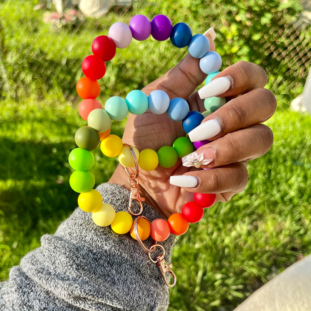 Rainbow Chunky Silicone Wristlet Keychain