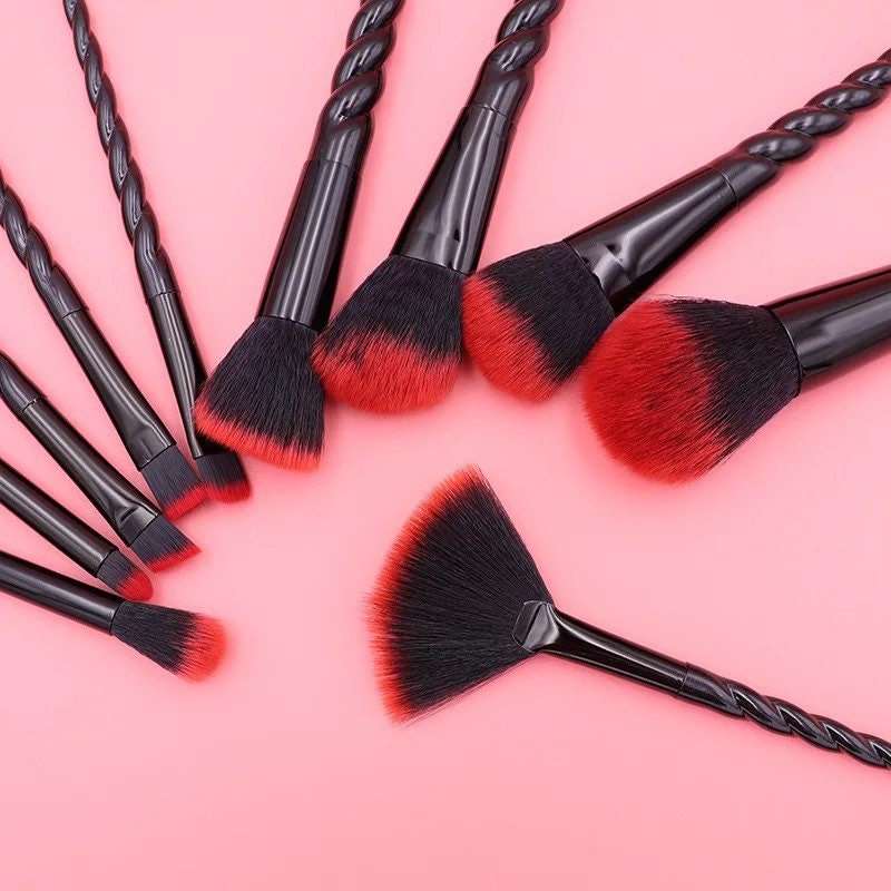 Gothic Black Unicorn Ombré Makeup Brush Set Pink Sweetheart