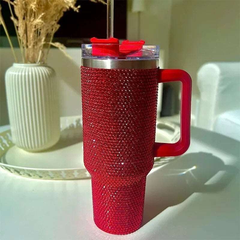 40oz Diamond Stainless Steel Tumbler with Handle Straw
