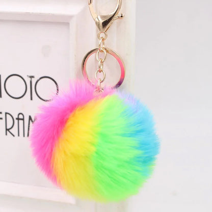 Fluffy Fur Rainbow Pom Pom Puff Keychain