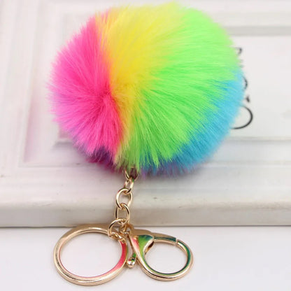 Fluffy Fur Rainbow Pom Pom Puff Keychain