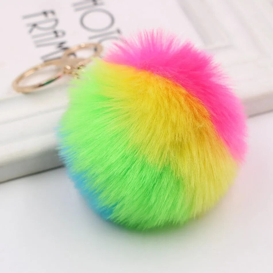 Fluffy Fur Rainbow Pom Pom Puff Keychain